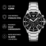 Emporio Armani World Explorer Black Dial Silver Steel Strap Watch for Men - AR11739 Authentic Buy Shop Now