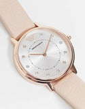 Emporio Armani Kappa Rose Gold & White Dial Beige Nude Leather Strap Watch For Women - AR2510 Authentic Buy Shop Now