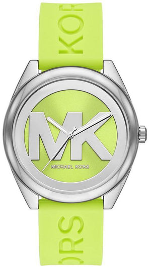 Michael Kors Janelle Three Hand Neon Green Dial Neon Green Rubber Strap Watch For Women - MK7351 Authentic Buy Shop Now