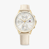 Tommy Hilfiger Carly Silver Dial Cream Leather Strap Watch for Women - 1781790 Authentic Buy Shop Now