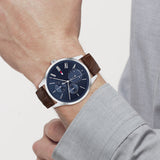 Tommy Hilfiger Evan Chronograph Blue Dial Brown Leather Strap Watch for Men - 1710393 Authentic Buy Shop Now