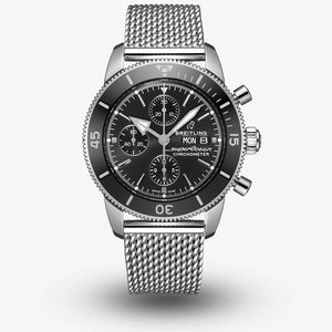 Breitling Superocean Heritage Chronograph 44 Black Dial Silver Mesh Bracelet Watch for Men - A13313121B1A1 Authentic Buy Shop Now