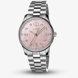 Gucci G Timeless Diamonds Mother of Pearl Pink Dial Silver Steel Strap Watch for Women - YA1265062 Authentic Buy Shop Now