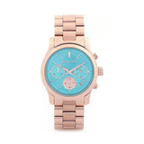 Michael Kors Runway Chronograph Turquoise Dial Rose Gold Steel Strap Watch For Women - MK6164 Authentic Buy Shop Now