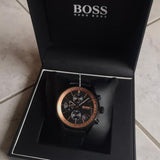 Hugo Boss Grand Prix Chronograph Black Dial Black Leather Strap Watch for Men - 1513550 Authentic Buy Shop Now