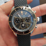 Breitling Superocean Heritage B01 Chronograph 44 Black Dial Black Mesh Bracelet Watch for Men - UB01621A1M1S1 Authentic Buy Shop Now