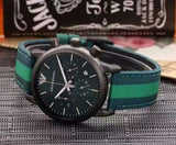 Emporio Armani Luigi XLarge Chronograph Green Dial Green Fabric Strap Watch for Men - AR1950 Authentic Buy Shop Now