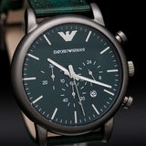 Emporio Armani Luigi XLarge Chronograph Green Dial Green Fabric Strap Watch for Men - AR1950 Authentic Buy Shop Now