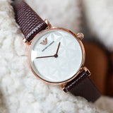 Emporio Armani Gianni T-Bar Silver Dial Brown Leather Strap Watch for Women - AR1990 Authentic Buy Shop Now