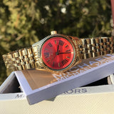 Michael Kors Lexington Quartz Orange Dial Gold Steel Strap Watch For Women - MK3284 Authentic Buy Shop Now