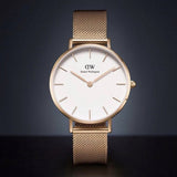 Daniel Wellington Petite Melrose White Dial Rose Gold Mesh Strap Watch For Women - DW00100305 Authentic Buy Shop Now