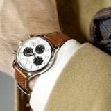 Movado Heritage Calendoplan Chronograph White Dial Brown Leather Strap Watch for Men - 3650008 Authentic Buy Shop Now