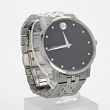 Movado Museum Classic Diamonds Black Dial Silver Steel Strap Watch for Men - 0607201 Authentic Buy Shop Now