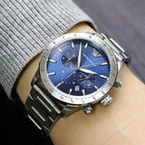 Emporio Armani Mario Chronograph Blue Dial Silver Steel Strap Watch For Men - AR11306 Authentic Buy Shop Now