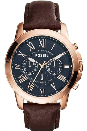 Fossil Grant Chronograph Blue Dial Brown Leather Strap Watch for Men - FS5068 Authentic Buy Shop Now