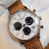Movado Heritage Calendoplan Chronograph White Dial Brown Leather Strap Watch for Men - 3650008 Authentic Buy Shop Now