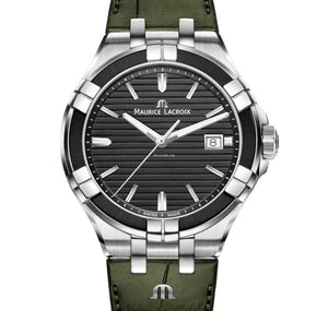 Maurice Lacroix Aikon Quartz Black Dial Green Crocodile Leather Strap Watch for Men - AI1008-PVB21-330-1 Authentic Buy Shop Now