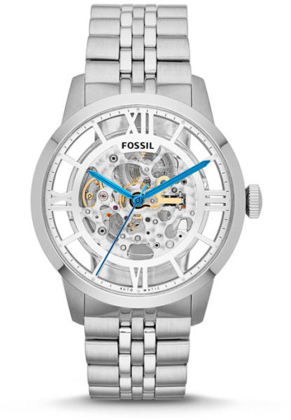 Fossil Townsman Automatic Skeleton Silver Dial Silver Steel Strap Watch for Men - ME3044 Authentic Buy Shop Now