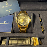 Maserati SFIDA Black Dial Yellow Gold Toned Stainless Steel Watch For Men - R8823140003 Authentic Buy Shop Now