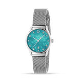 Gucci G-Timeless Turquoise Mother of Pearl Dial Silver Mesh Bracelet Watch For Women - YA126582 Authentic Buy Shop Now