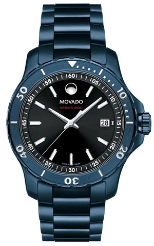 Movado Series 800 Black Dial Blue Ion Plated Steel Strap Watch for Men - 2600139 Authentic Buy Shop Now