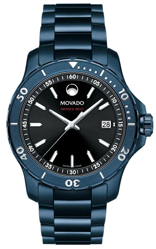Movado Series 800 Black Dial Blue Ion Plated Steel Strap Watch for Men - 2600139 Authentic Buy Shop Now