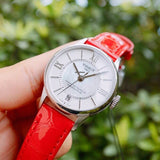 Tissot Chemin Des Tourelles Powermatic 80 Mother of Pearl White Dial Red Leather Strap Watch For Women - T099.207.16.118.00 Authentic Buy Shop Now