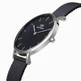 Daniel Wellington Petite Ashfield Black Dial Black Mesh Strap Watch For Women - DW00100308 Authentic Buy Shop Now