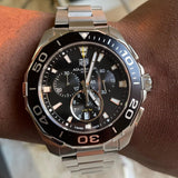 Tag Heuer Aquaracer Quartz Chronograph Black Dial Silver Steel Strap Watch for Men - CAY111A.BA0927 Authentic Buy Shop Now