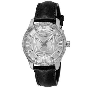 Gucci G Timeless Eryx Silver Dial Black Leather Strap Watch For Men - YA126338 Authentic Buy Shop Now