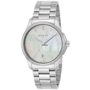 Gucci G Timeless Mother of Pearl White Dial Silver Steel Strap Watch For Women - YA126444 Authentic Buy Shop Now