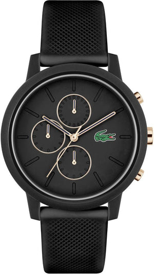 Lacoste 12.12 Chronograph Black Dial Black Silicon Strap Watch for Men - 2011247 Authentic Buy Shop Now