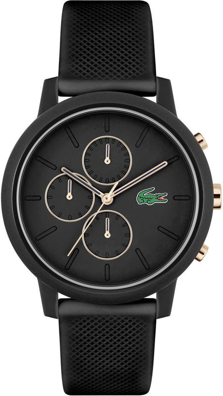 Lacoste 12.12 Chronograph Black Dial Black Silicon Strap Watch for Men - 2011247 Authentic Buy Shop Now