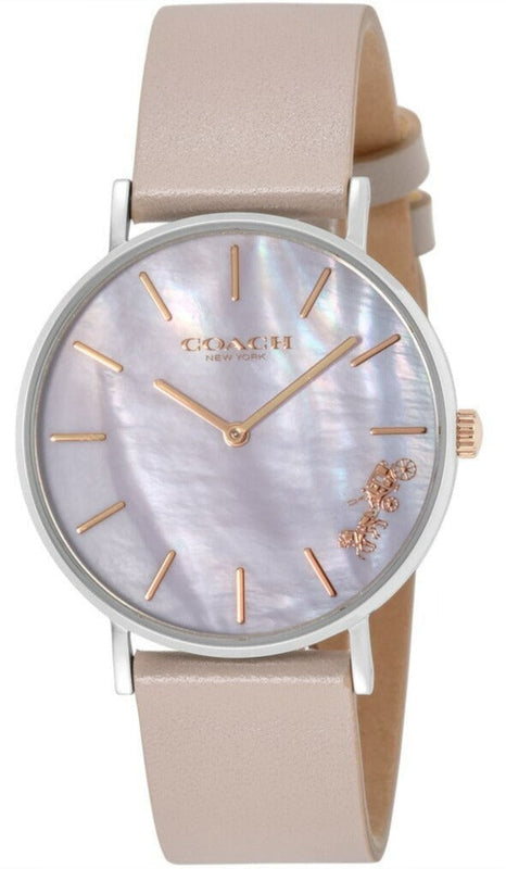 Coach Perry Mother of Pearl Dial Light Grey Leather Strap Watch for Women - 14503245 Authentic Buy Shop Now