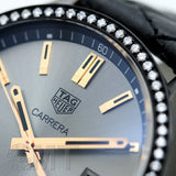 Tag Heuer Carrera Diamonds Anthracite Black Dial Black Leather Strap Watch for Women - WAR1115.FC6392 Authentic Buy Shop Now