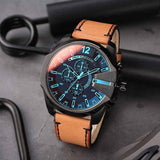 Diesel Mega Chief Chronograph Black Dial Brown Leather Strap Watch For Men - DZ4476 Authentic Buy Shop Now