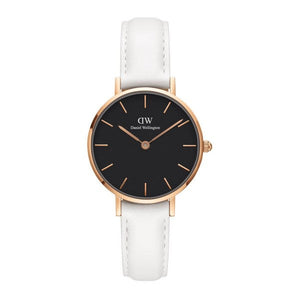 Daniel Wellington Classic Petite Bondi Black Dial White Leather Strap Watch For Women - DW00100285 Authentic Buy Shop Now