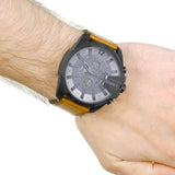 Diesel Mega Chief Chronograph Grey Dial Brown Leather Strap Watch For Men - DZ4463 Authentic Buy Shop Now