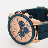Armani Exchange Hampton Chronograph Rose Gold Dial Blue Silicone Strap Watch For Men - AX1730 Authentic Buy Shop Now