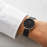 Daniel Wellington Petite Ashfield Black Dial Black Mesh Strap Watch for Women - DW00100307 Authentic Buy Shop Now