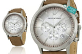 Emporio Armani Classic Chronograph Silver Dial Brown Leather Strap Watch For Men - AR2471 Authentic Buy Shop Now
