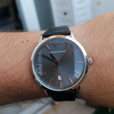 Emporio Armani Ruggero Grey Dial Black Leather Strap Watch for Men - AR11277 Authentic Buy Shop Now
