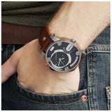 Diesel SBA Dual Time Black Dial Brown Leather Strap Watch For Men - DZ7264 Authentic Buy Shop Now