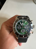 Breitling Superocean Heritage B01 Chronograph 44 Limited Edition Green Dial Black Mesh Bracelet Watch for Men - AB01621A1L1S1 Authentic Buy Shop Now