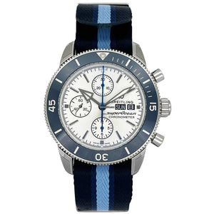 Breitling Superocean Heritage Chronograph 44 Ocean Conservancy Silver Dial Two Tone NATO Strap Watch for Men - A133131A1G1W1 Authentic Buy Shop Now