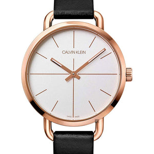 Calvin Klein Even White Dial Black Leather Strap Watch for Women - K7B236C6 Authentic Buy Shop Now