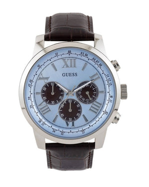 Guess Horizon Chronograph Analog Blue Dial Brown Leather Strap Watch For Men - W0380G6 Authentic Buy Shop Now