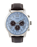 Guess Horizon Chronograph Analog Blue Dial Brown Leather Strap Watch For Men - W0380G6 Authentic Buy Shop Now