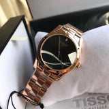 Tissot T Wave Black Dial Rose Gold Steel Strap Watch For Women - T112.210.33.051.00 Authentic Buy Shop Now