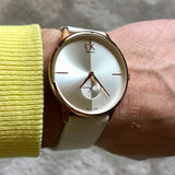 Calvin Klein Accent Silver Dial White Leather Strap Watch for Women - K2Y211K6 Authentic Buy Shop Now